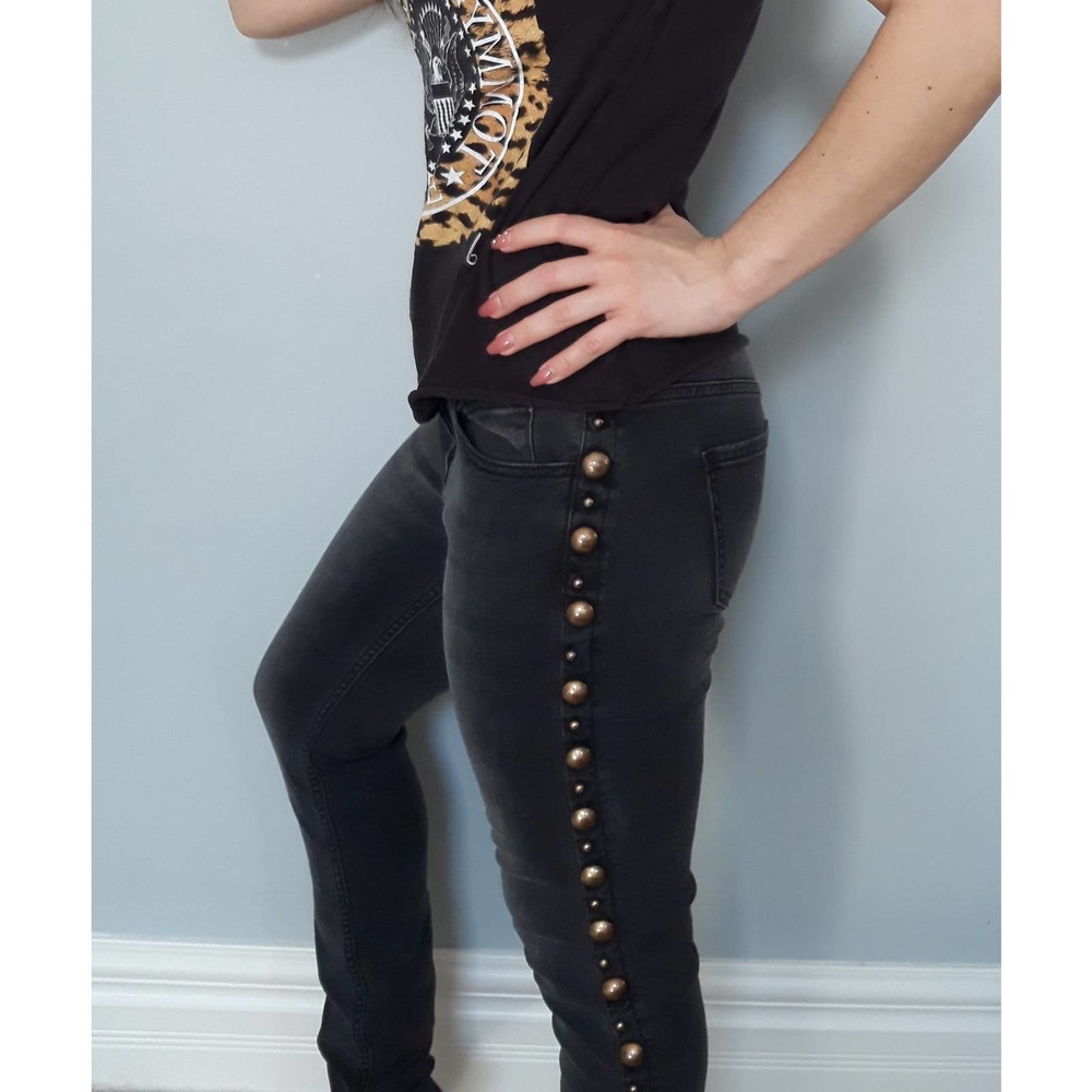 ROMEO & JULIET Side Leg Studded Skinny Blk Jeans S